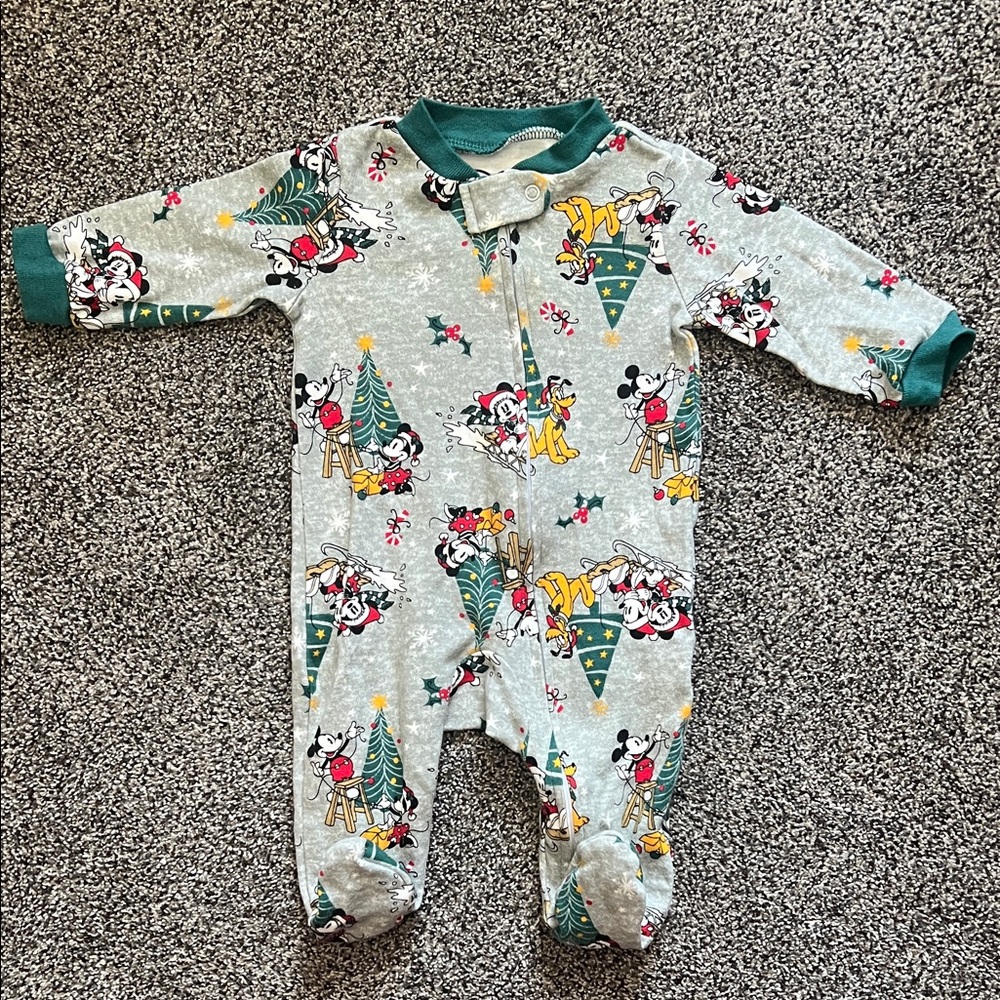 Disney Festive Mickey Mouse Baby Footie - Gray and Green